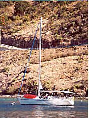 Gib Sea 422 Moored in one of BVI's Beautiful Coves